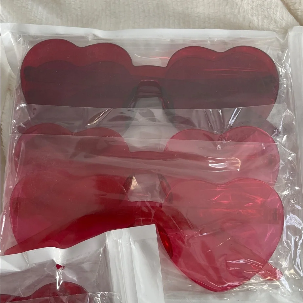 Heart-Shaped Red pink Sunglasses set of 12 new rimless party favors NWT